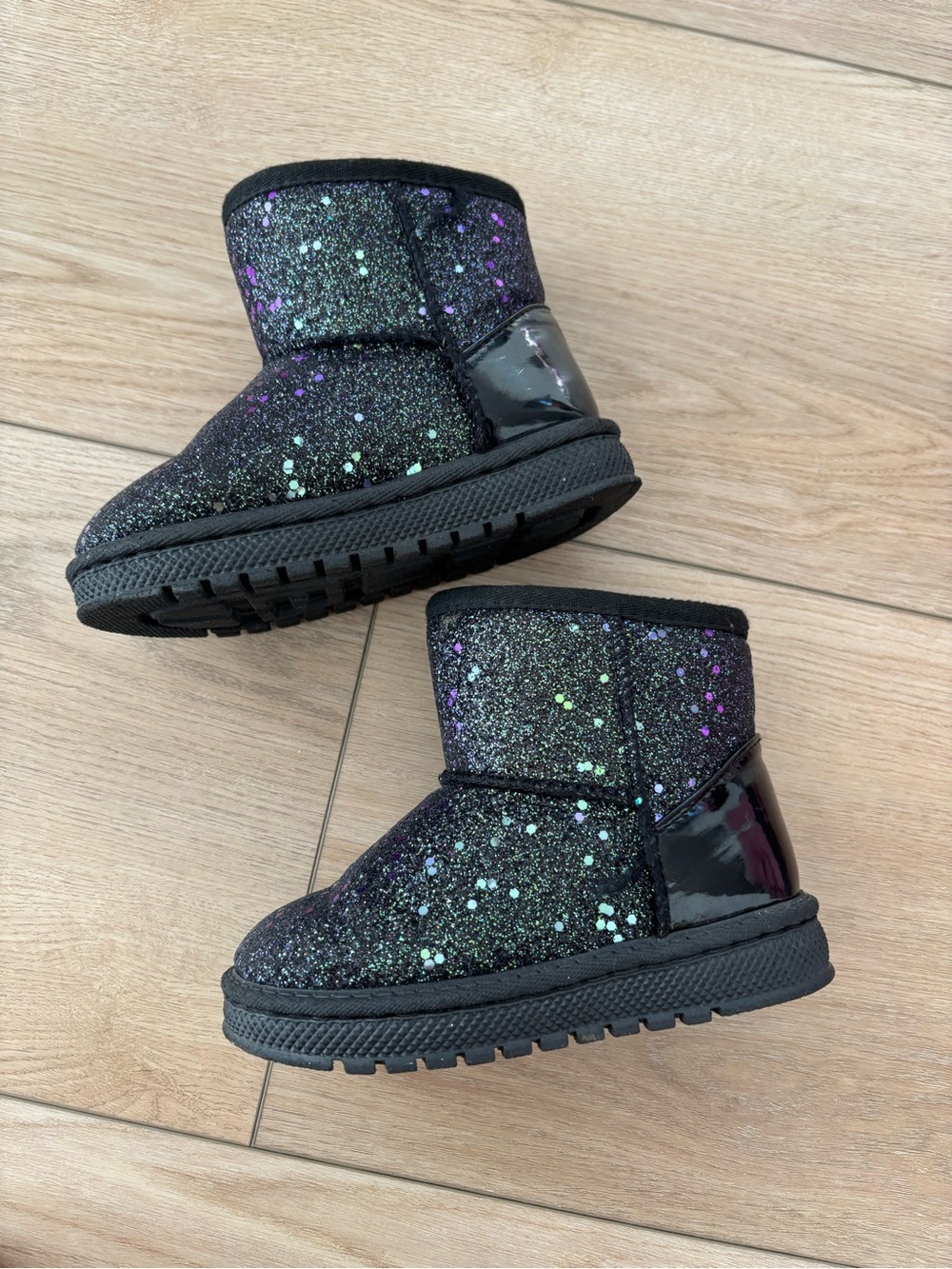 Toddler Girls Black Glitter Boots, Size 8.5-9
